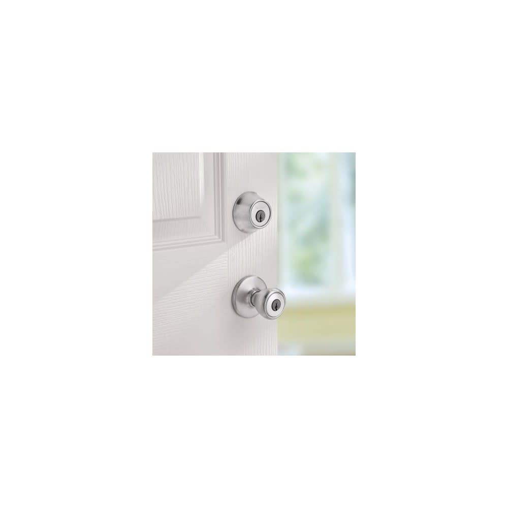 Satin Chrome Tylo Door Knob and Single Cylinder Deadbolt Set