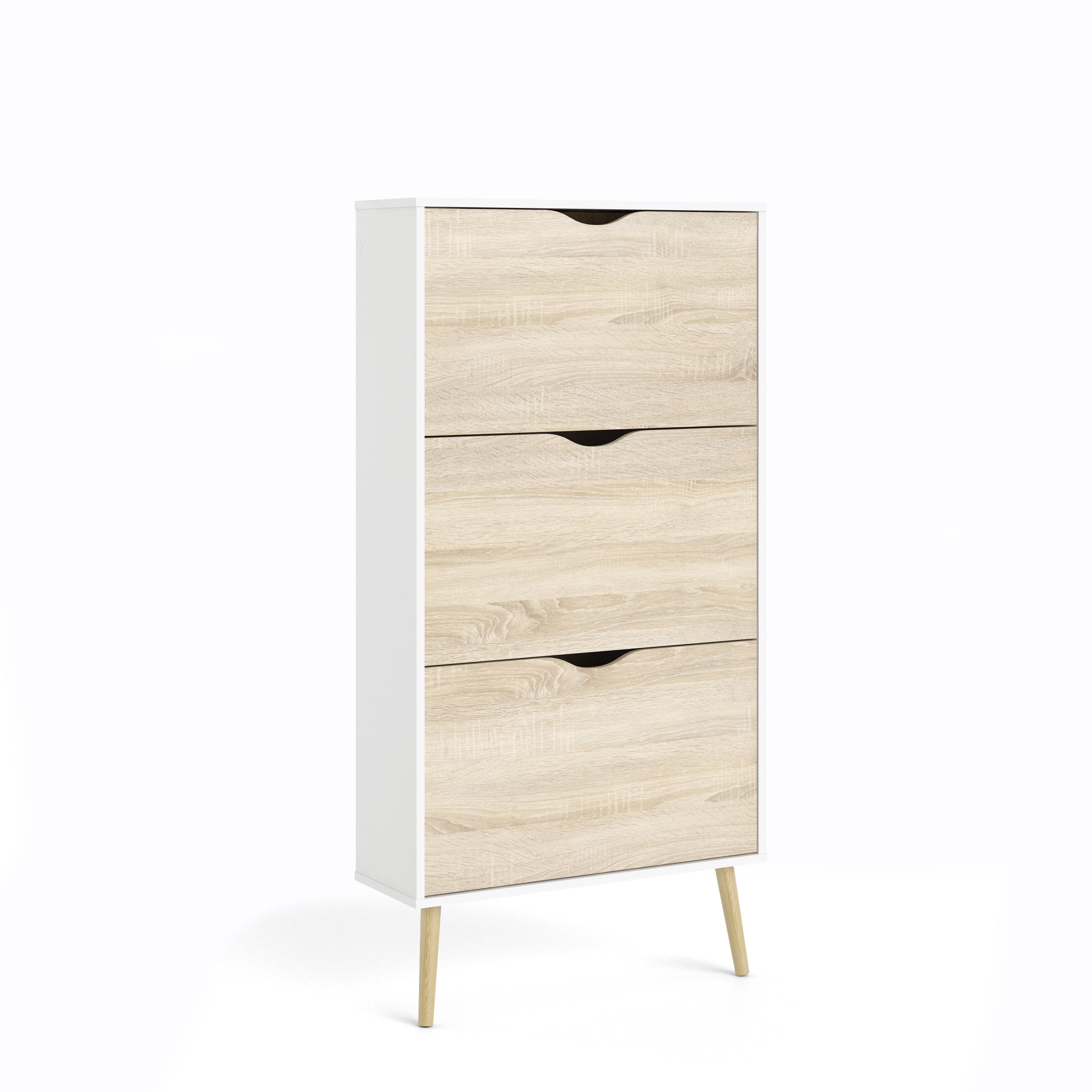 Diana 3-Drawer Shoe Accent Cabinet， accommodates  18-21 Pairs of Shoes; White/Oak Structure