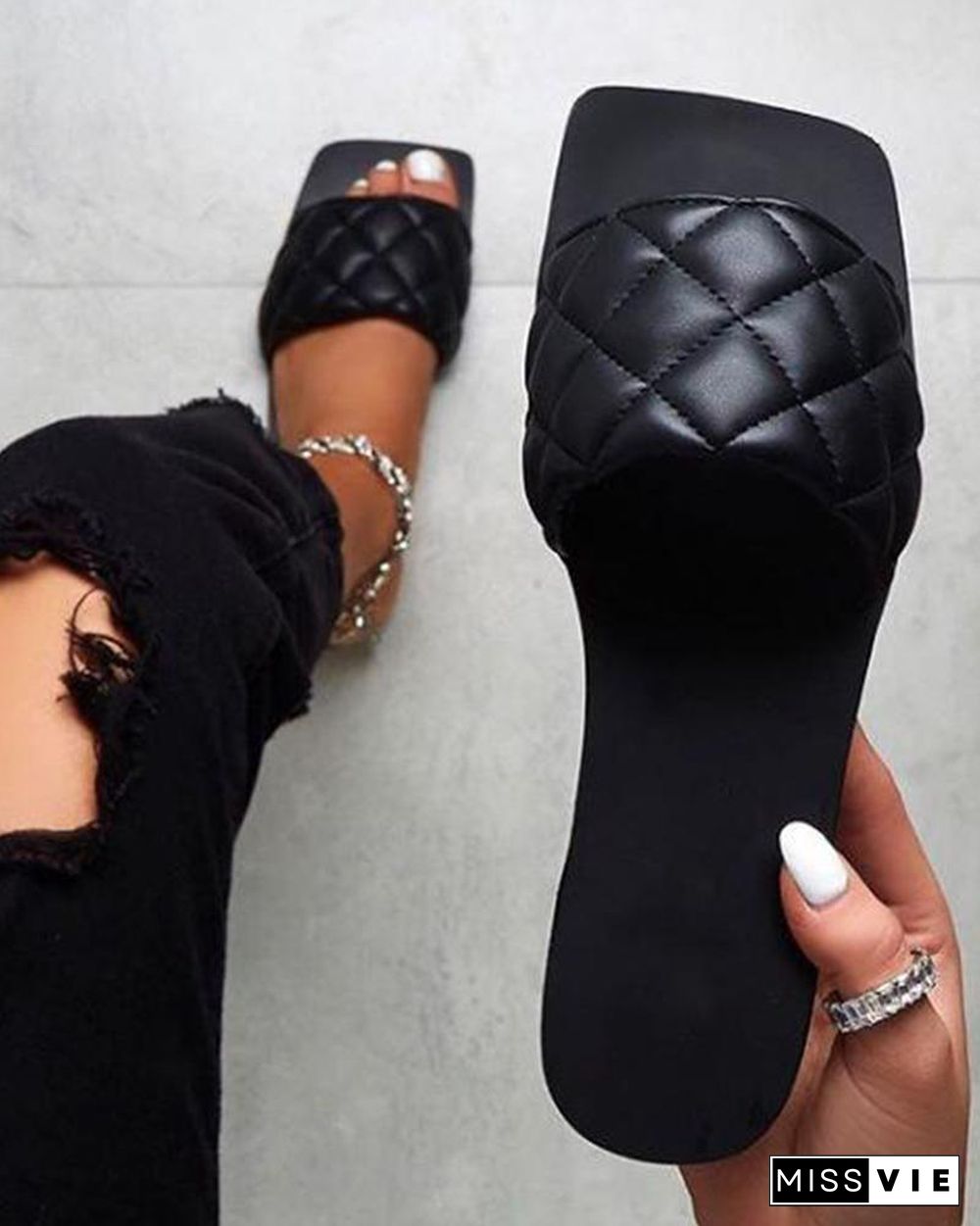 Square Toe Slide Sandals