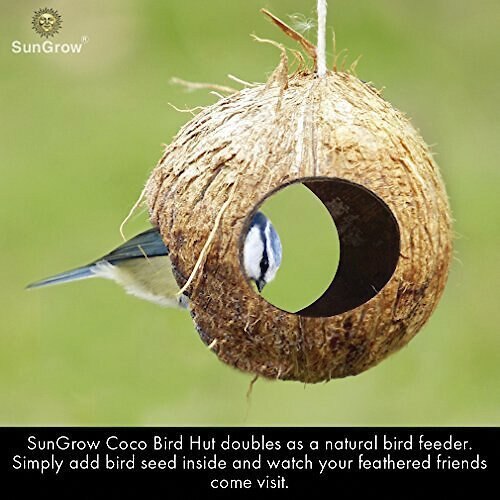 SunGrow Outdoor Coconut Hide and Bird Finch Cage and Hummingbird Bird Nest