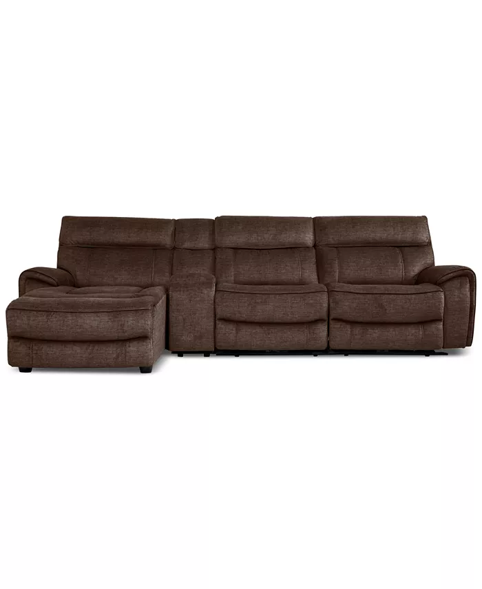 Furniture Hutchenson 4-Pc. Fabric Chaise Sectional with 2 Power Recliners Power Headrests and Console