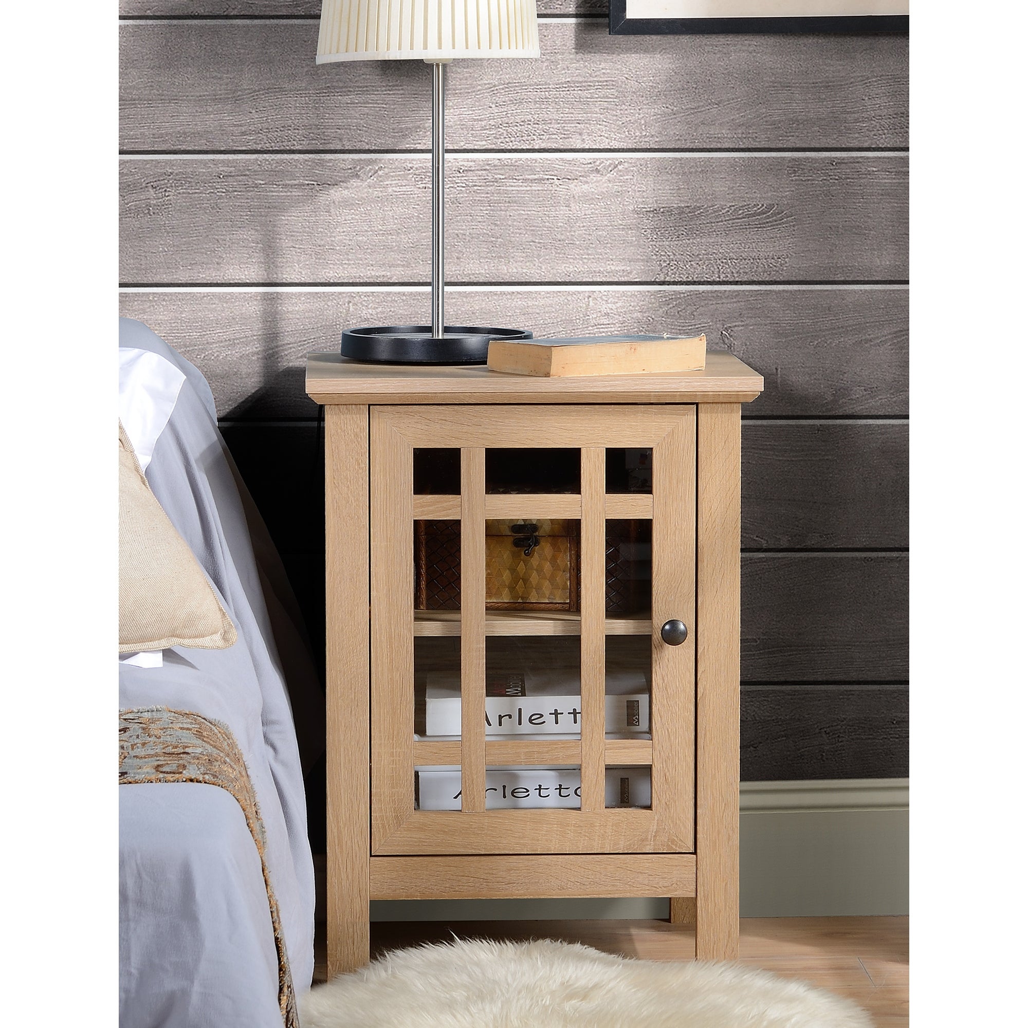 Light Oak End Table With Cabinet