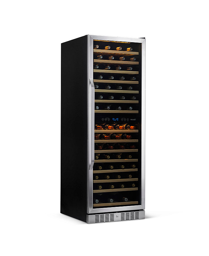 Newair 27 Built-in 160 Bottle Dual Zone Compressor Wine Fridge in Stainless Steel Quiet Operation with Smooth Rolling Shelves