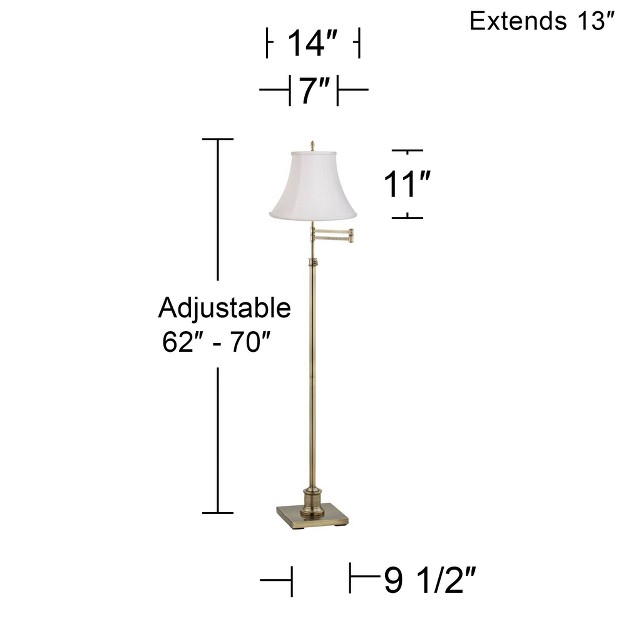 Tall Antique Brass Imperial White Fabric Bell Shade For Living Room Reading Bedroom