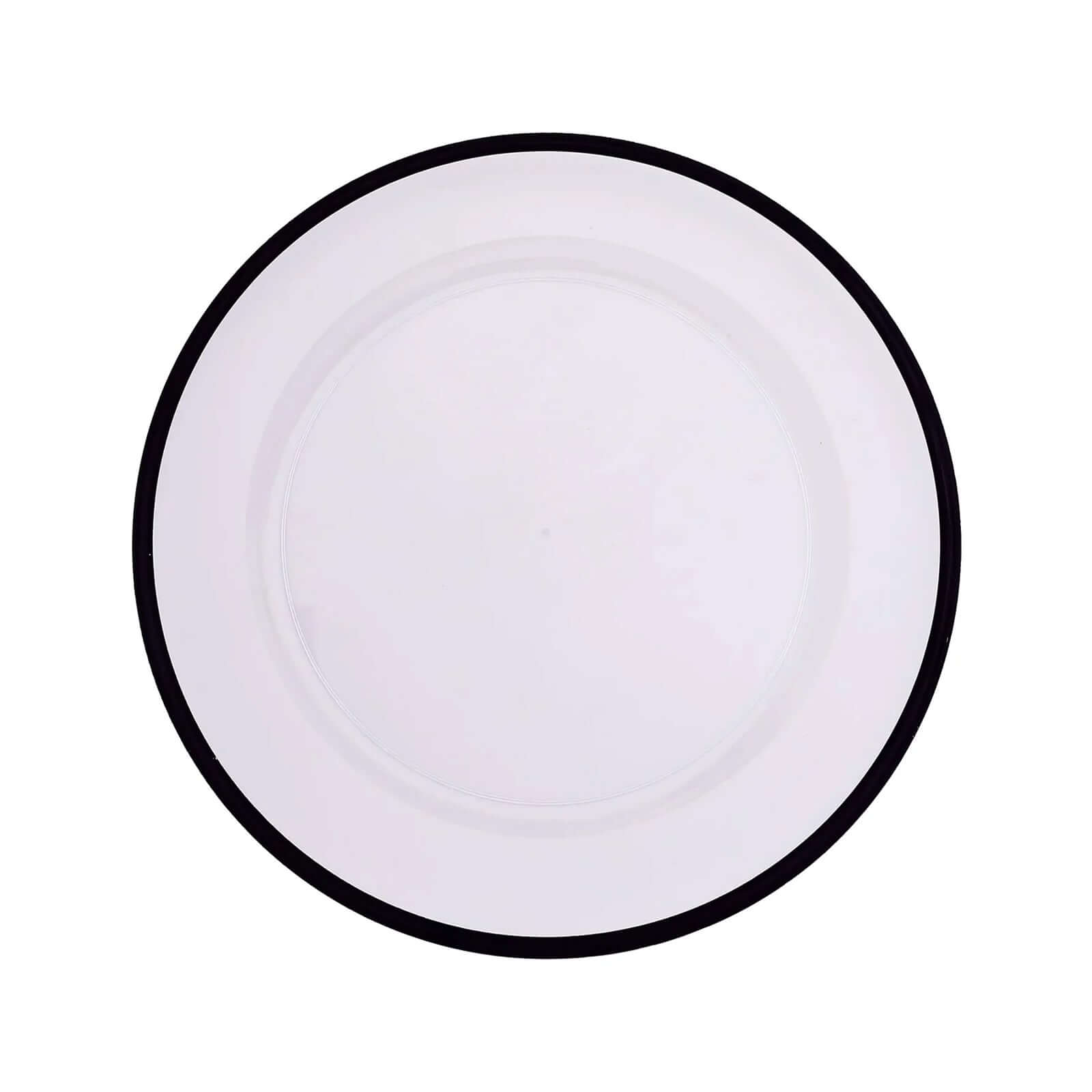 10 Pack Clear Economy Plastic Charger Plates With Black Rim, Round Dinner Chargers Event Tabletop Decor - 12