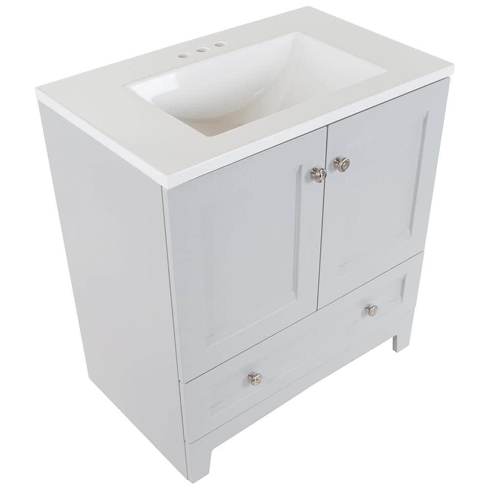 Glacier Bay Delridge 302 in W x 188 in D x 329 in H Freestanding Bath Vanity in Pearl Gray with White Cultured Marble Top