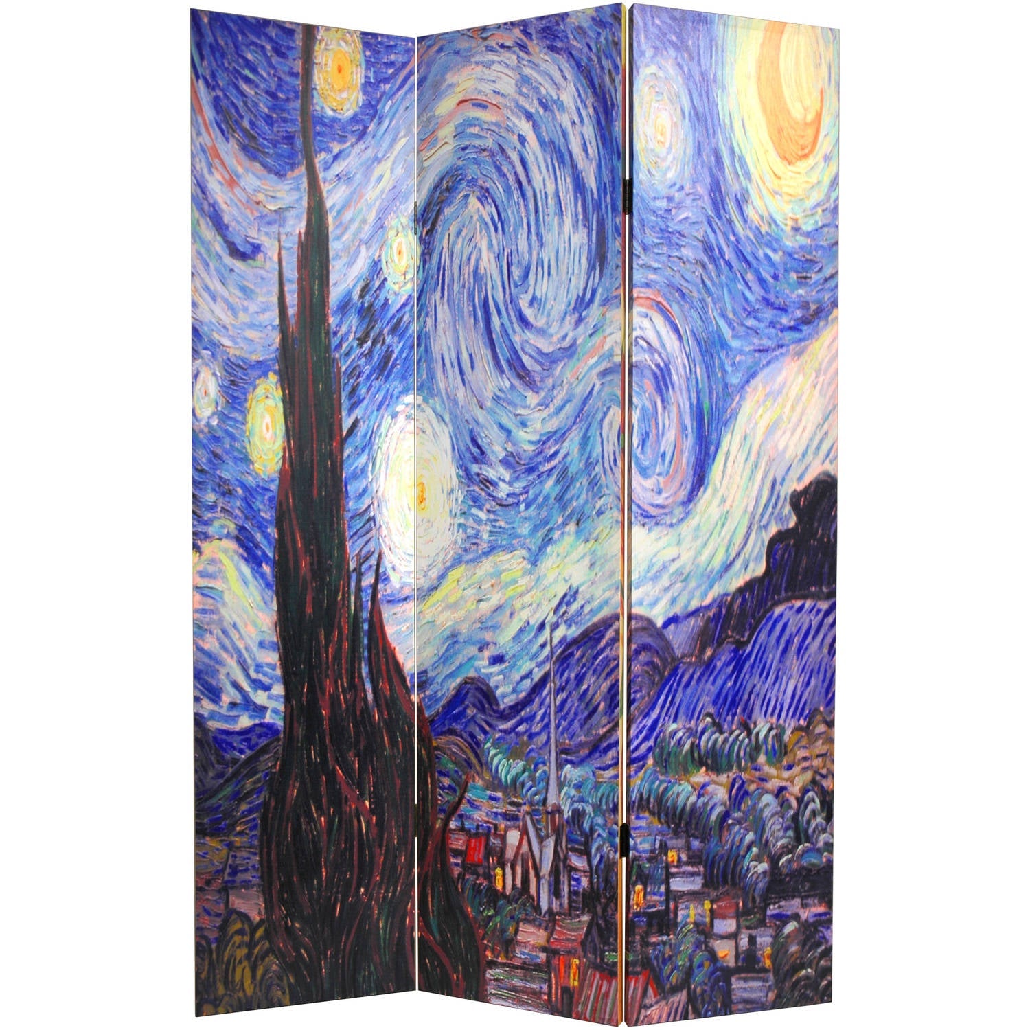 Oriental Furniture 6 ft. Tall Van Gogh Starry Night Canvas Screen - 3 Panel