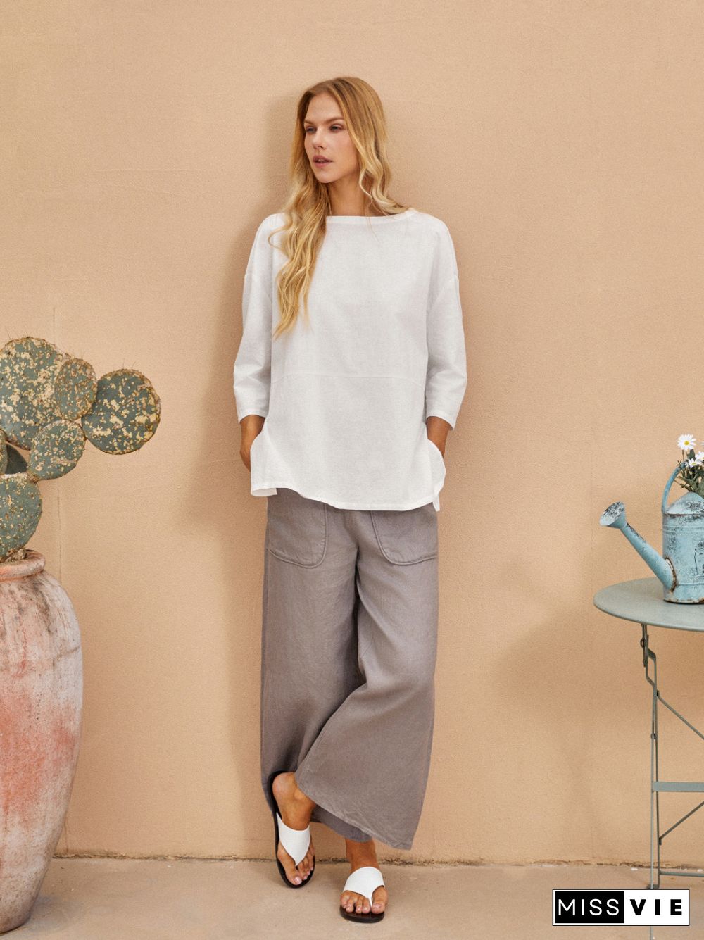 Thalia Linen Pocket Wide Leg Pants