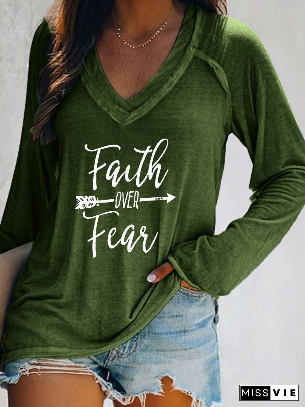 Women's Faith Over Fear Print Tee Shirt