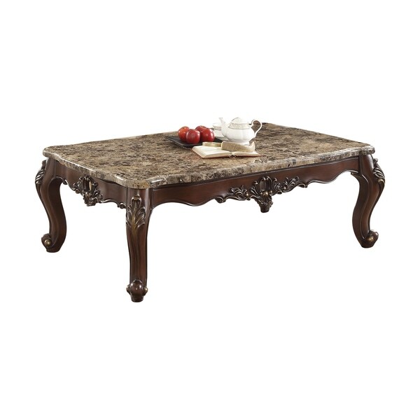 ACME Devayne Coffee Table， Marble and Dark Walnut