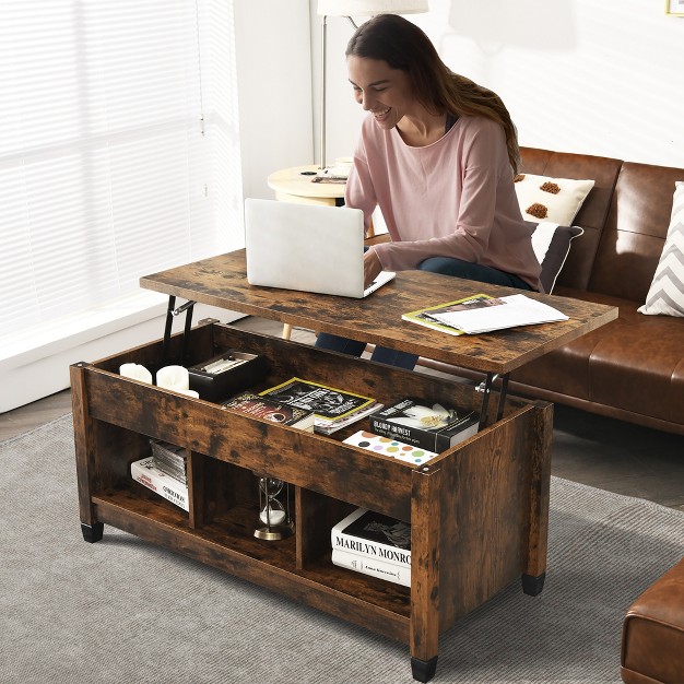 Costway Lift Top Coffee Table W Hidden Compartment And Storage Shelves Coffee