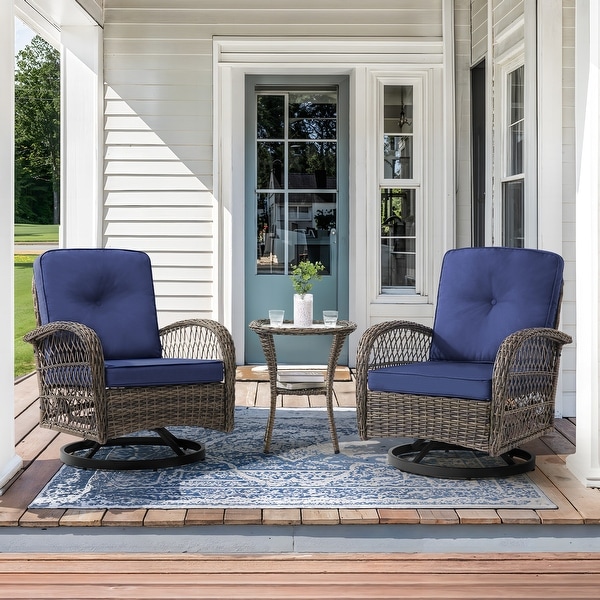 COZYMAN Outdoor Patio 3Piece Wicker Conversation Set Swivel Rocking Chat Chairs