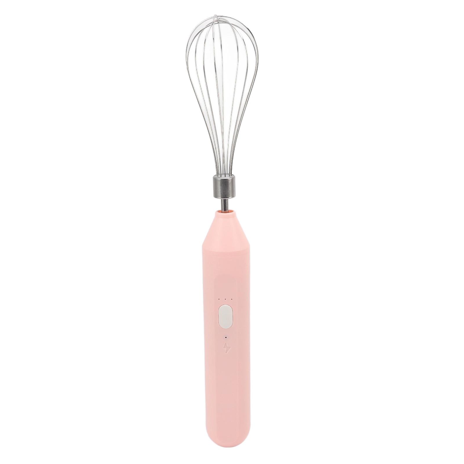 Electric Egg Beater Handheld USB Charging Milk Frother Portable Cordless Drink Mixer with Stainless Steel Whisk Pink