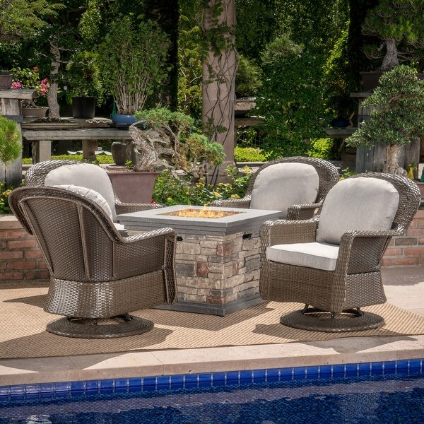 Alhambra Wicker 5piece Outdoor Club Chairs and Firepit Set by Christopher Knight Home