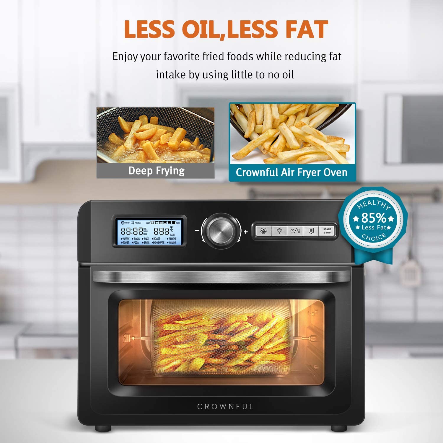 CROWNFUL 19 Quart Air Fryer Toaster Oven, Convection Roaster, 10-in-1 Countertop Oven,1550W