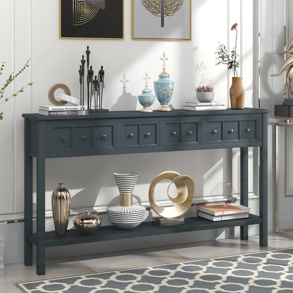 Rustic Console Table with Drawers and Bottom Shelf