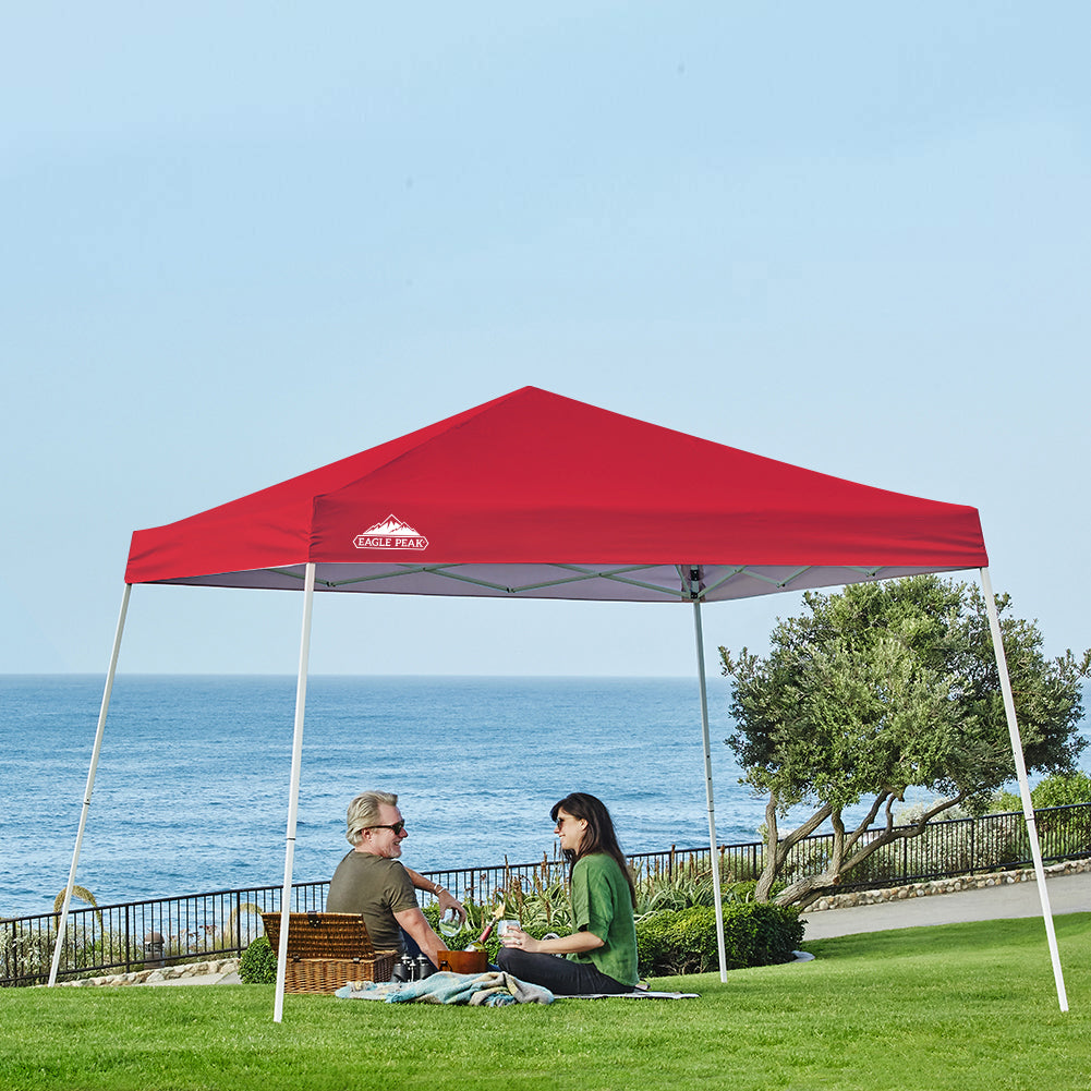 EAGLE PEAK 10' x 10' Slant Leg Pop-up Canopy w/ Easy Peak One Person Setup (64 sqft of Shade)