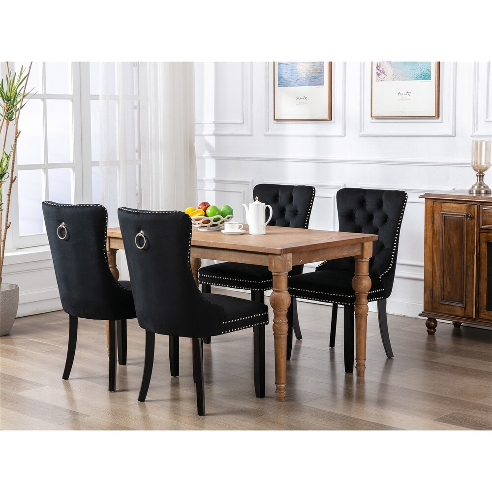 Clihome 2 Pcs Set Modern Tufted Solid Wood Velvet Dining Chair