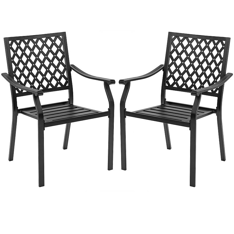 Set Of 2 Patio Dining Chairs With Curved Armrests And Reinforced Steel Frame