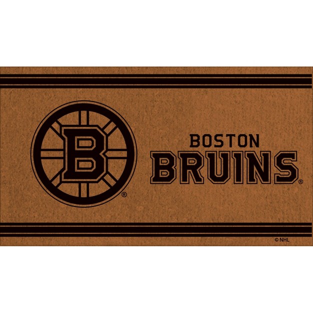 Evergreen Boston Bruins Logo Turf Mat Brown 28 X 16 Inches Indoor Outdoor Doormat