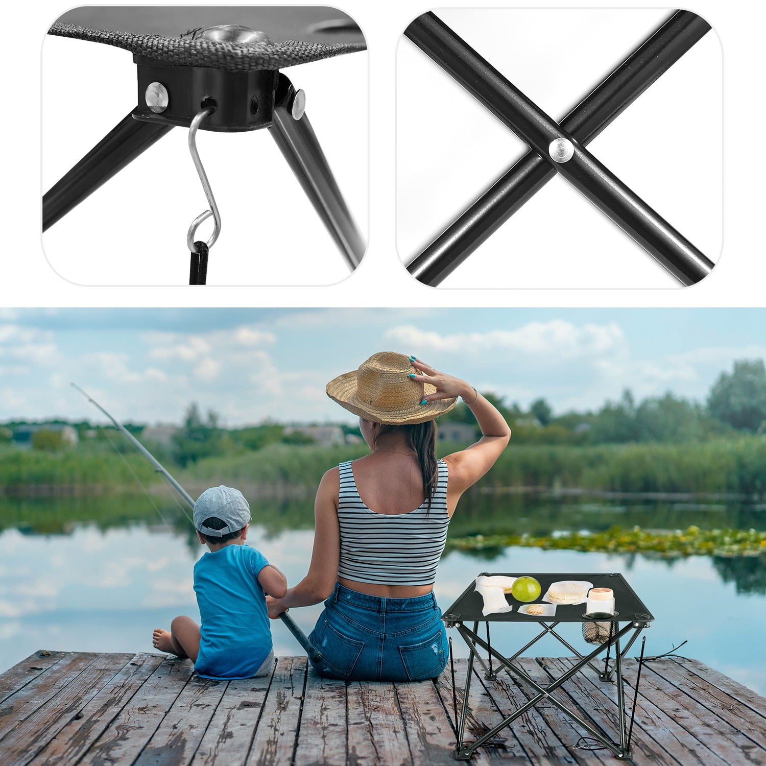 iMounTEK Portable Camping Folding Table Picnic Table Lightweight Travel Desk with Cup Holder Carrying Bag Beach Tables for Barbecue and Fishing， 18.5 in， 18.5 in