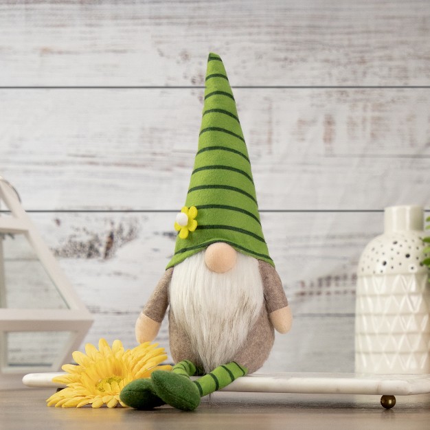 Green Striped Springtime Gnome With Crossed Legs