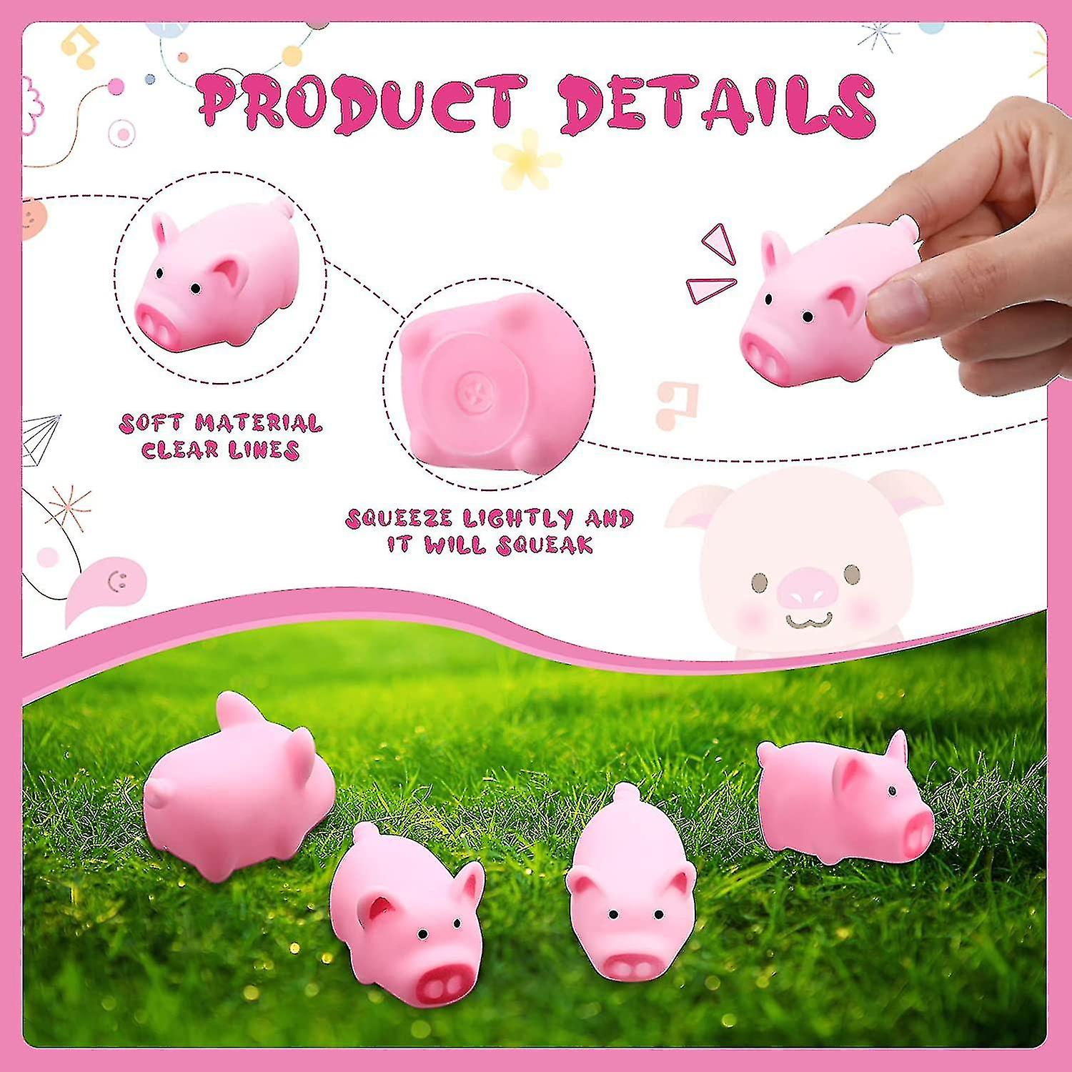 50 Pcs Rubber Pig Bath Toy Bulk Mini Pig Toys Pink Piggy Bathtub Toys Float Squeak Toys For Baby Shower Halloween Christmas Party Birthday Gift