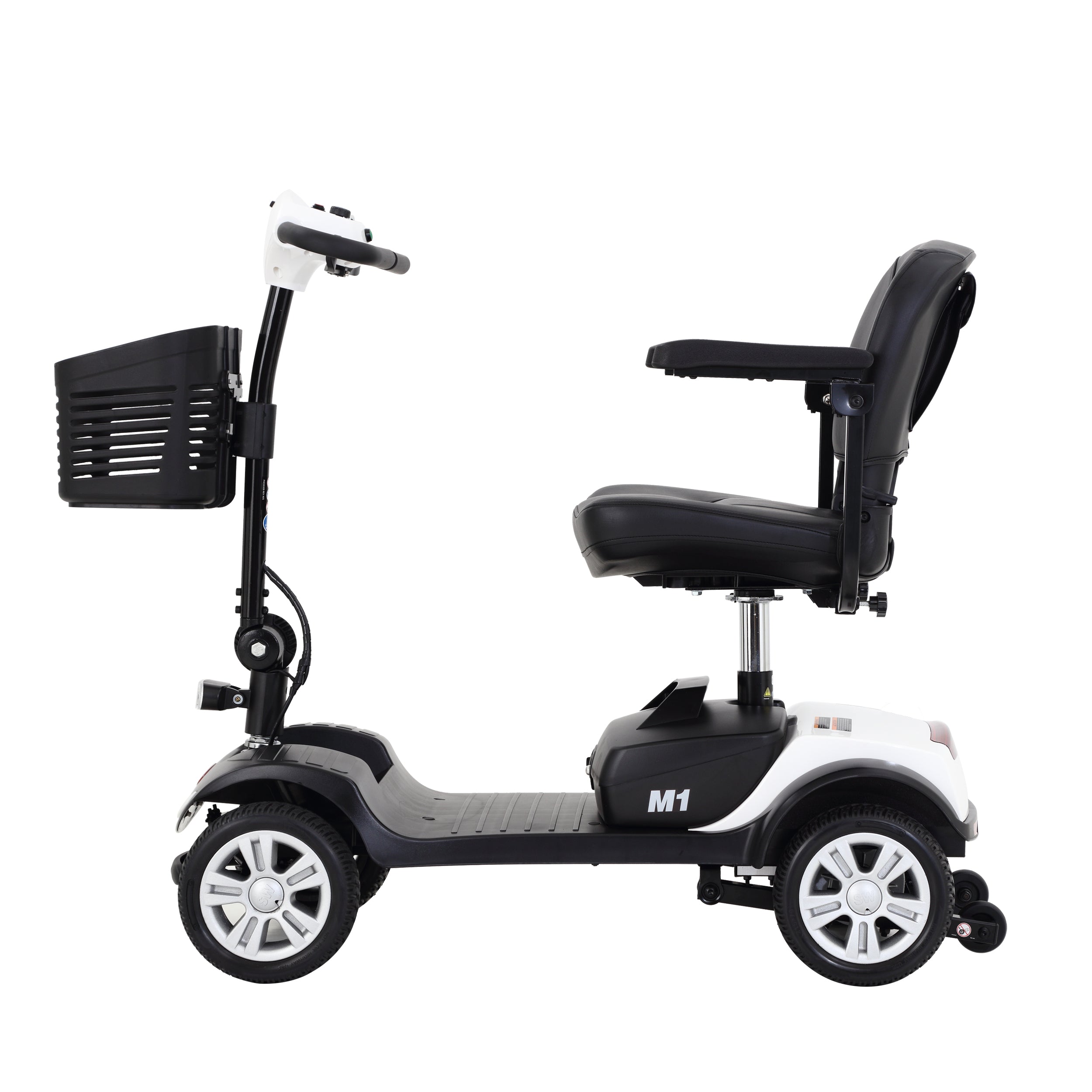 Folding Compact Mobility Scooter, 4 Wheel Electric Powered Wheelchair Device - 300lbs Heavy Duty Mobile for Travel, Adults, Elderly - Power Extended Battery with Charger and Basket - White