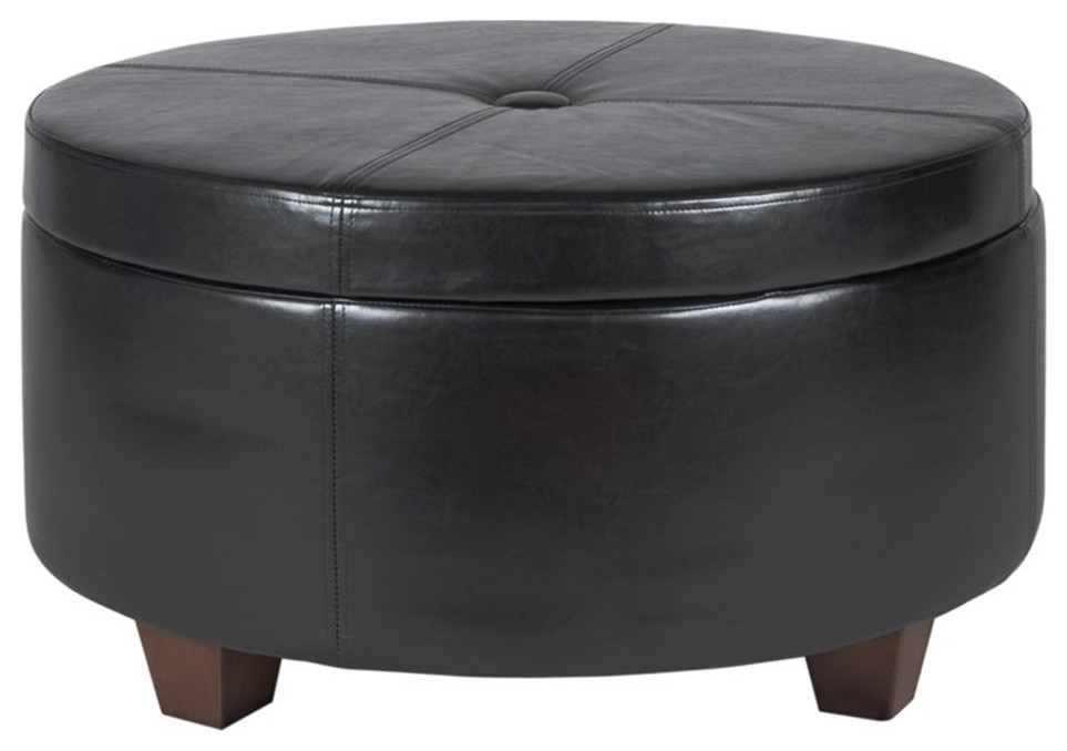 HomePop Winston Faux Leather Button top Large Storage Ottoman in Black   Transitional   Footstools And Ottomans   by Homesquare  Houzz