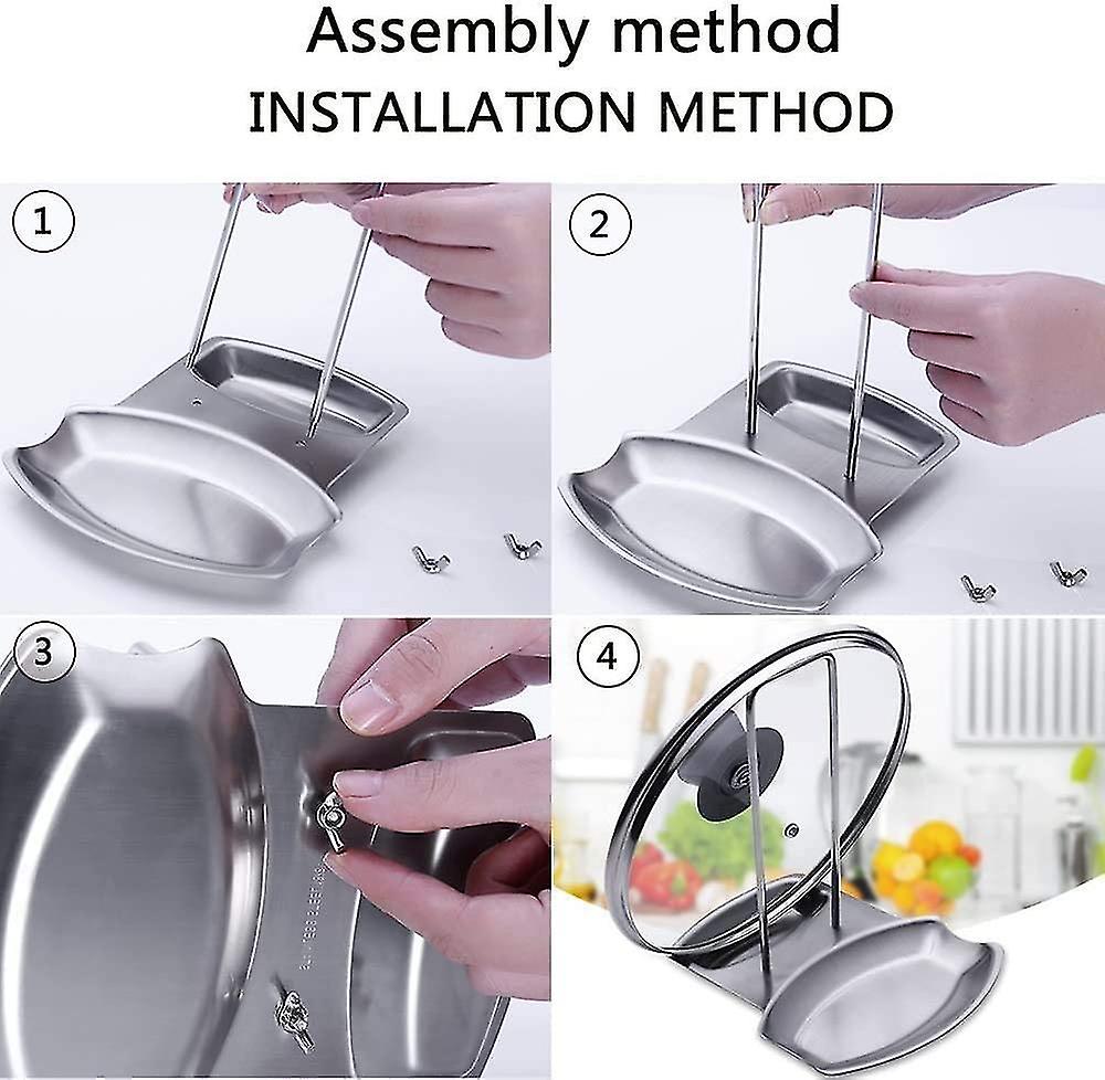 Spoon Rest And Pot Lid Holder， Stainless Steel Pan Cover Rack