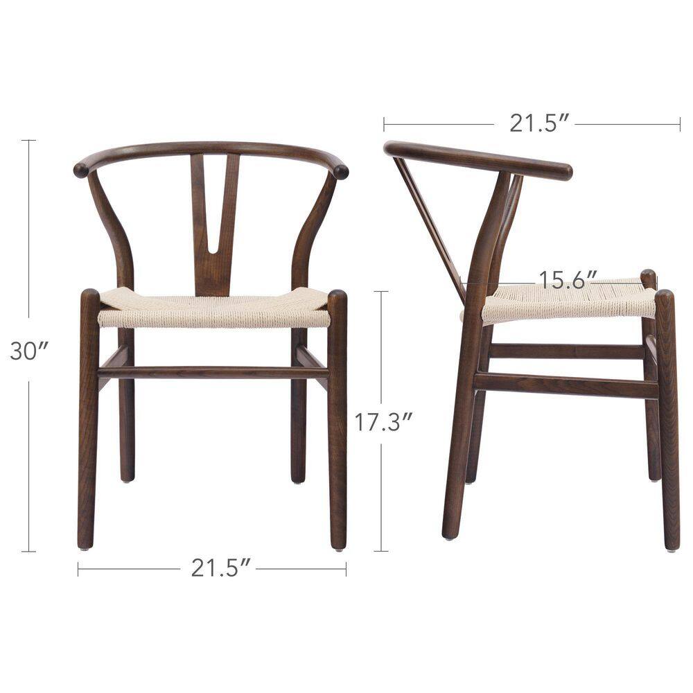 Merra Walnut Classic Wishbone Dining Chairs with Hand-Woven Paper Cord Seats and Horseshoe Armrests (Set of 2) HDC-JS03-BR-BNHD-1