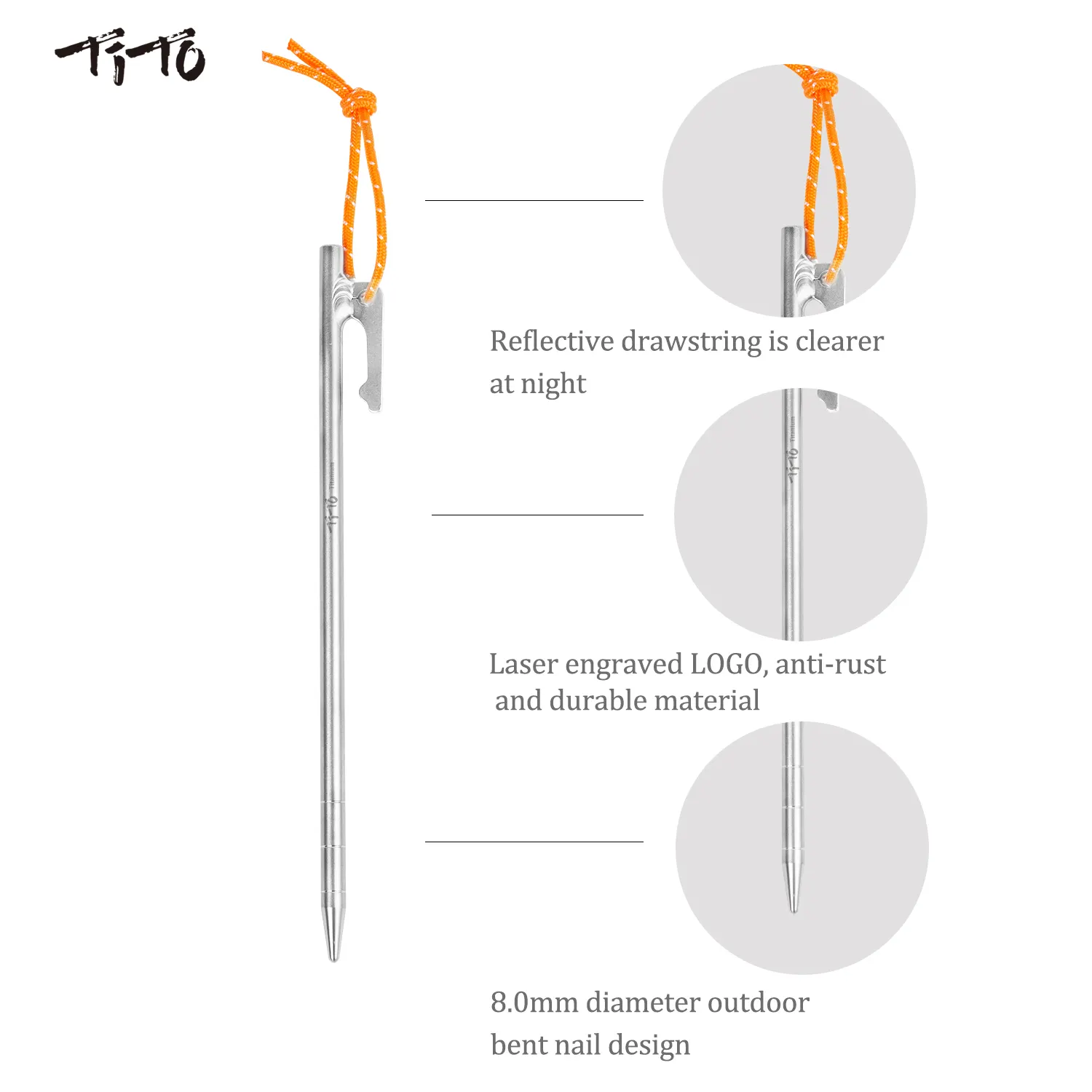 TiTo Titanium Windproof Tent Pegs Outdoor Camping Tent Nail Accessories Hiking Titanium Tent Stakes for Travel Bag 24cm