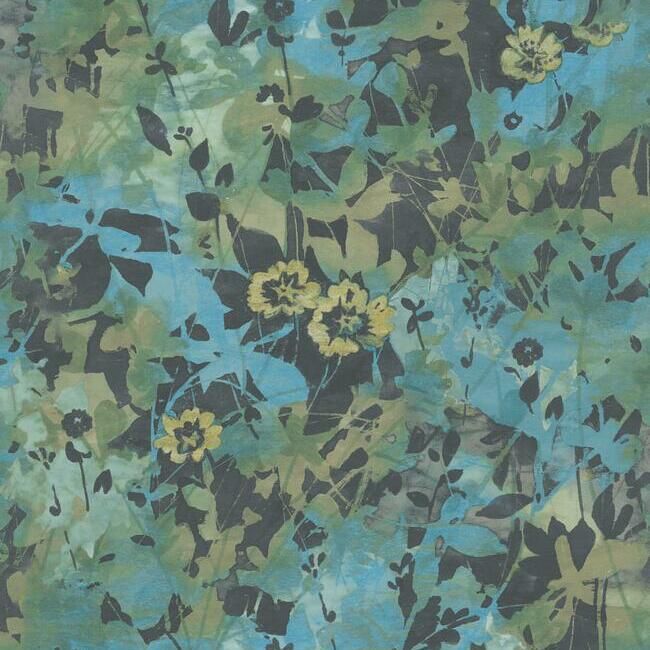 Sample Wildflower Shadows Peel & Stick Wallpaper in Green and Yellow