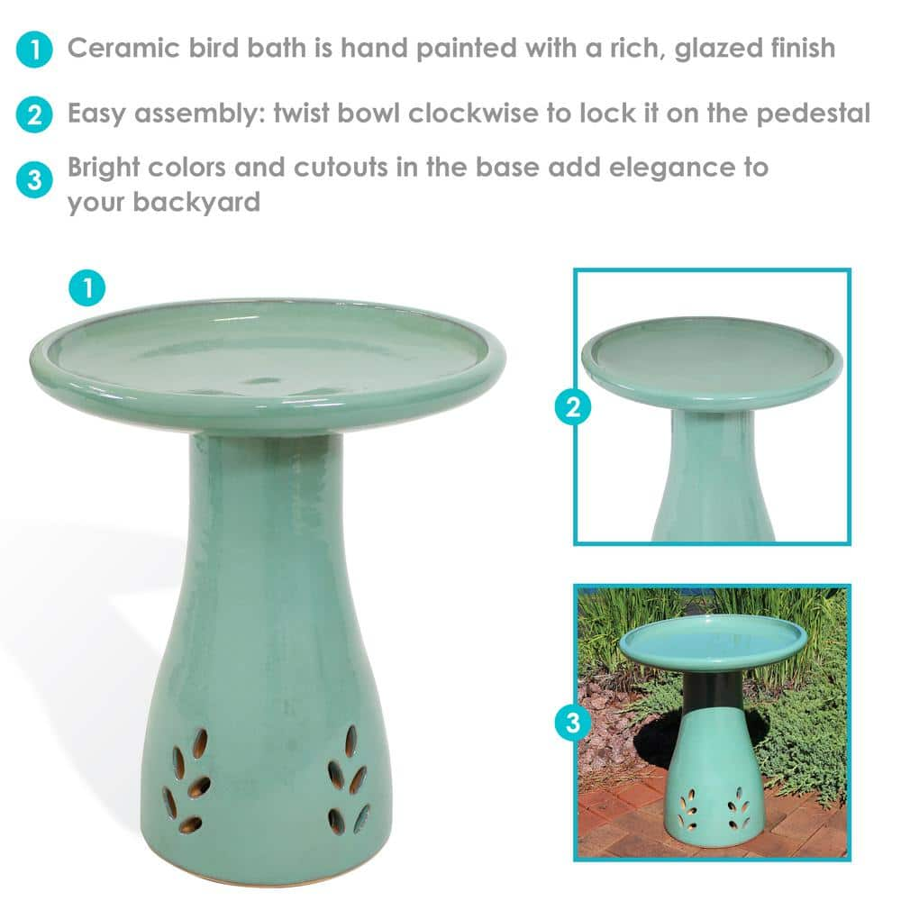 Sunnydaze Decor Classic Seafoam Ceramic Outdoor Bird Bath， UV/Frost Resistant AP-350