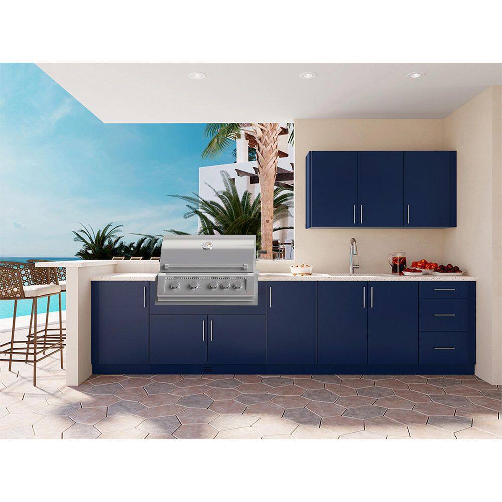 WeatherStrong Miami 0.625 in. W x 27.875 in. D x 36 in. H Sapphire Blue Matte Flat Stock Assembled Base Kitchen Cabinet Outdoor End DCBEP27-SB