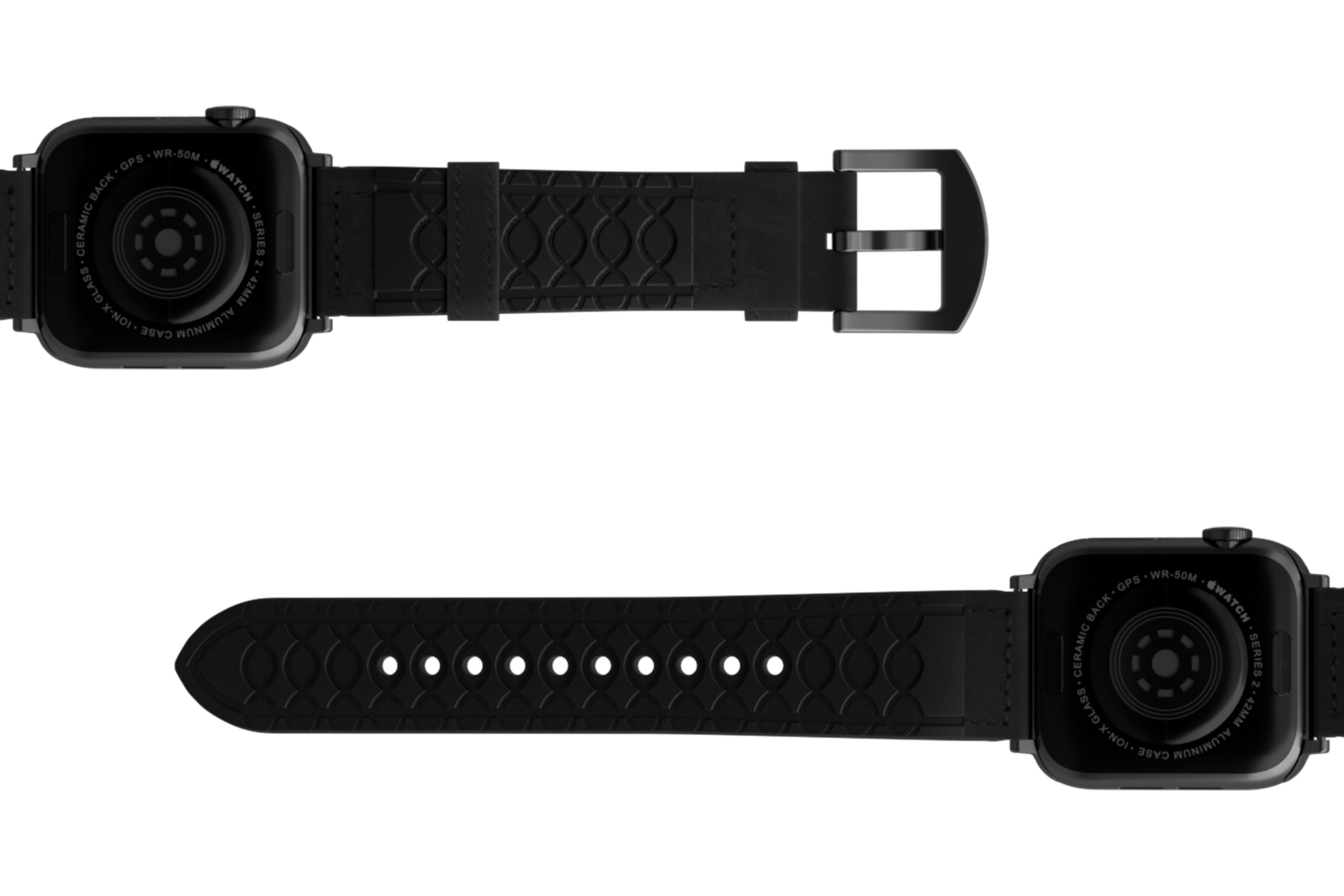 Obsidian Black Leather and Rubber Hybrid Apple Watch Band