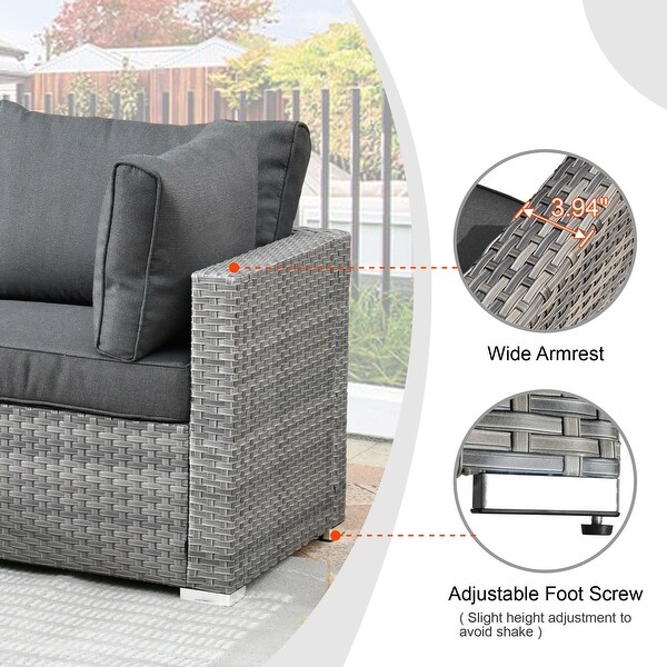 HOOOWOOO 10piece Patio Wicker Furniture Sectional Sofa Set Swivel Rocker with Fire Pit Table