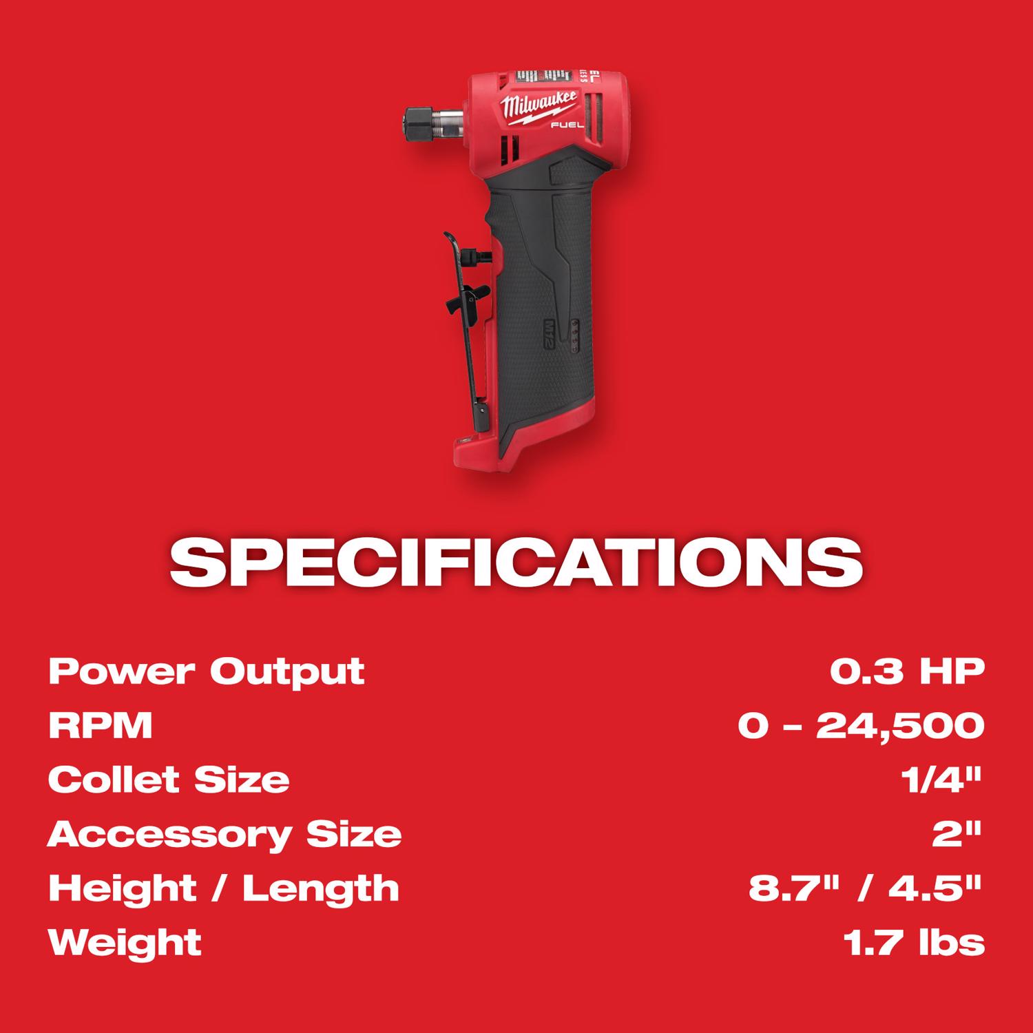 MW M12 FUEL 12 V Brushless Cordless 1/4 in. Right Angle Die Grinder Tool Only