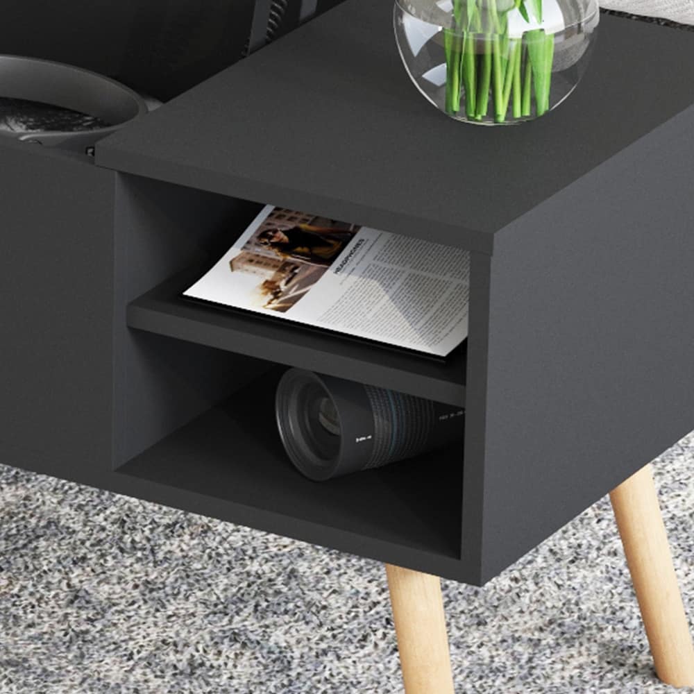 LiftTabletop Storage Coffee Table with Solid wood legs and Adjustable Shelf