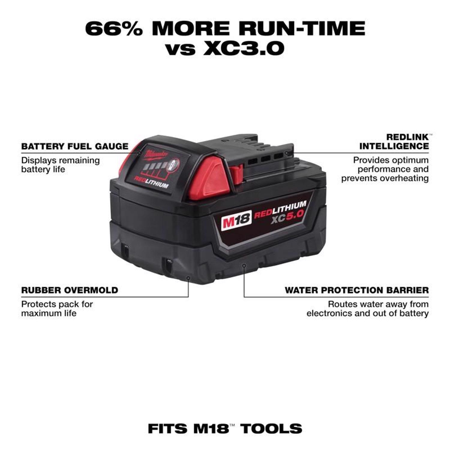 MW M18 REDLITHIUM XC5.0 18 V 5 Ah Lithium-Ion Battery Pack 1 pc