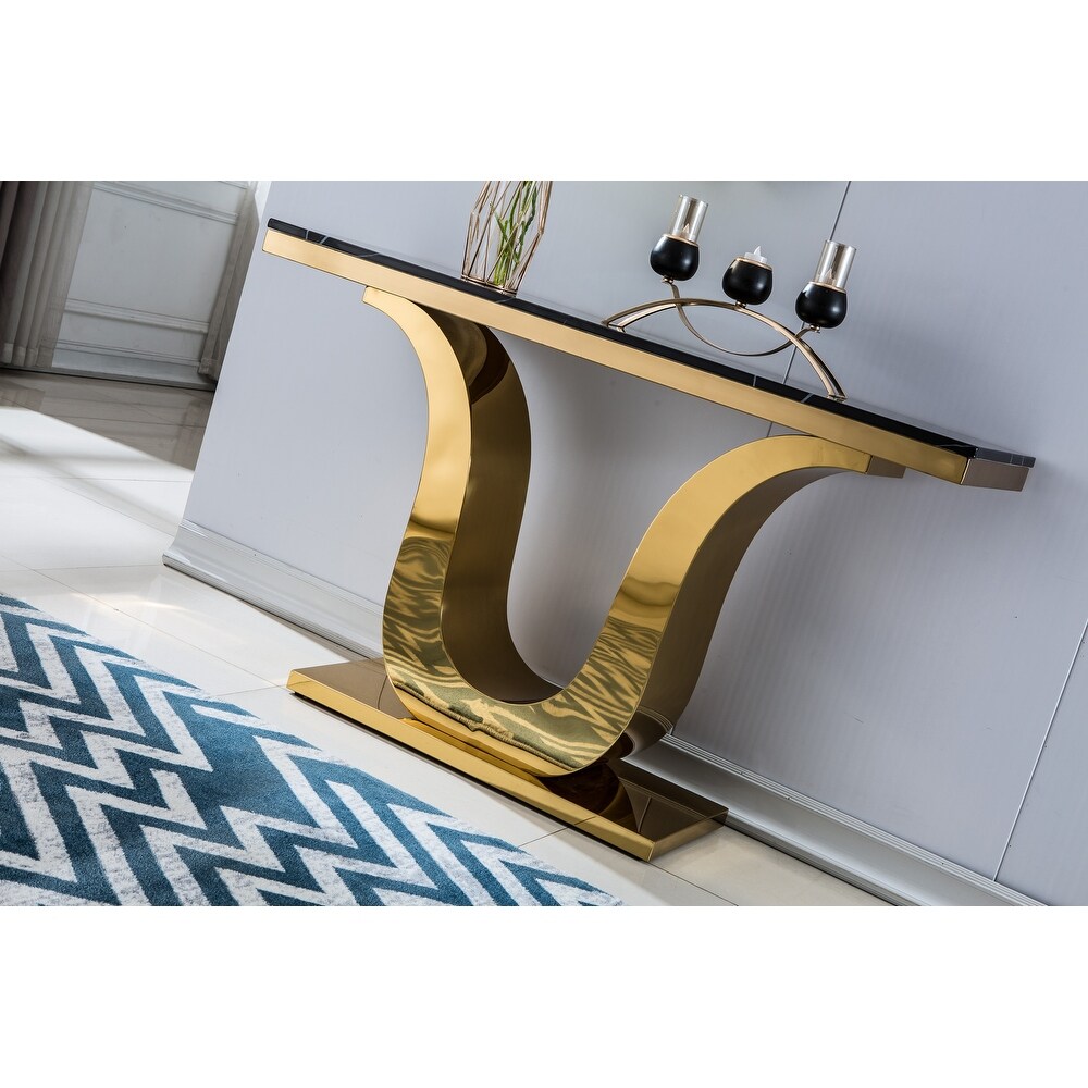 Gray Modern Marble Console Table with Gold Finished U Shape Stainless Steel Base: Versatile and Durable