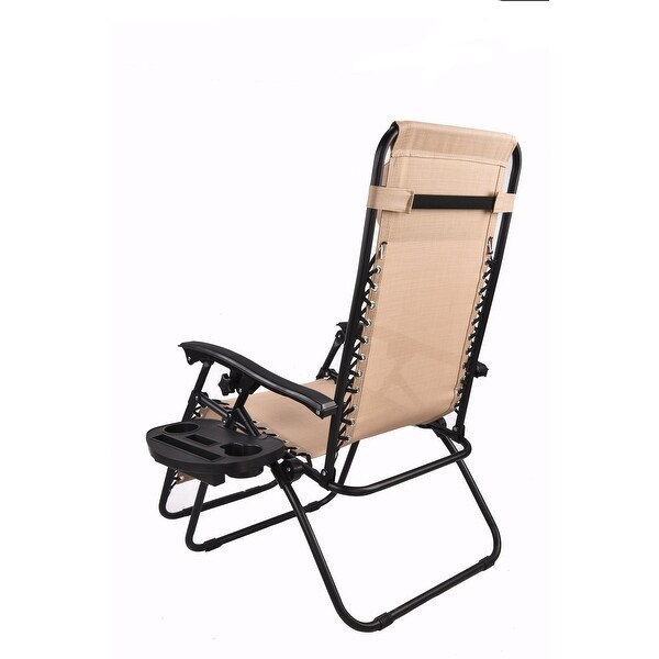 Zero Gravity Chair Case Lounge Outdoor Patio Beach Yard Garden Canopy Sunshade Utility Tray Cup Holder Tan Beige Two Pack