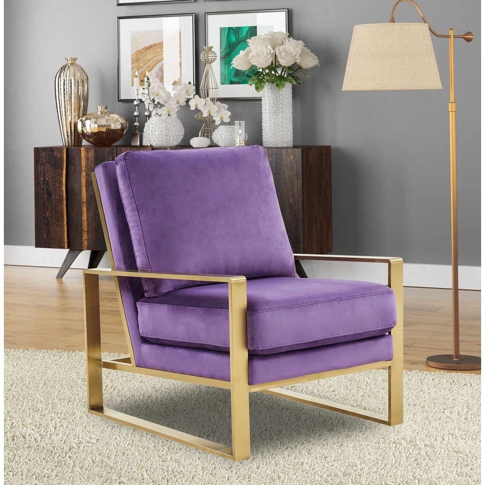 LeisureMod Jefferson Modern Velvet Accent Armchair With Gold Base