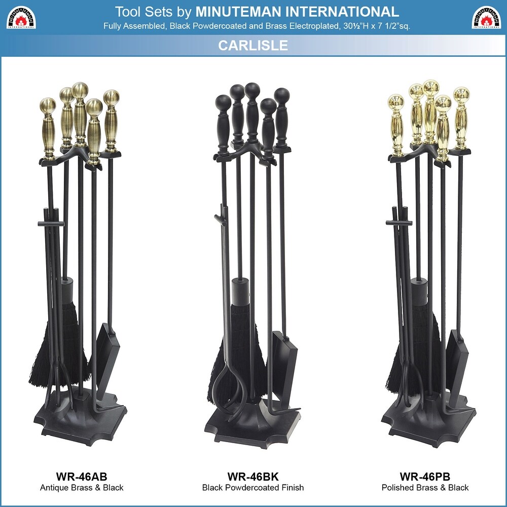 Minuteman International Carlisle Fireplace Set of 4 Tools  30.5 Inch Tall  Polished Brass and Black