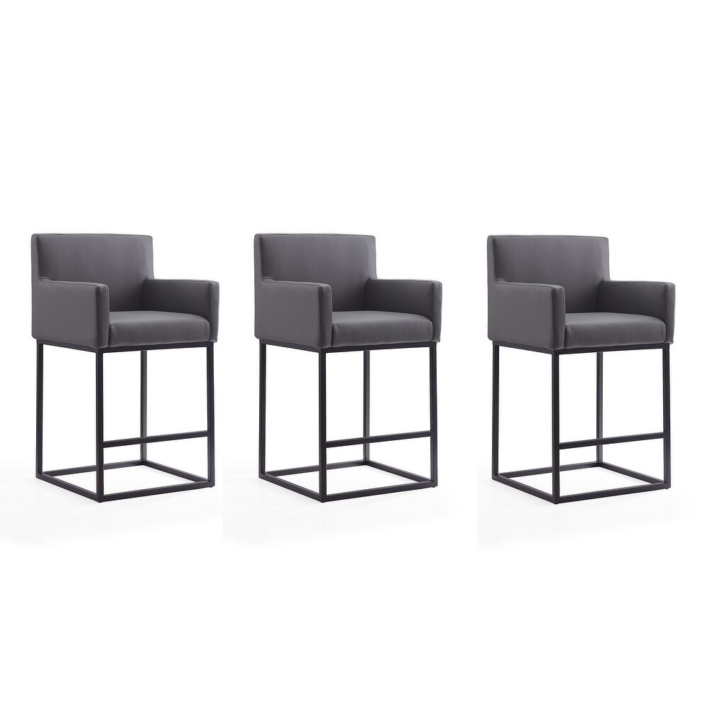 Manhattan Comfort Ambassador 38 in. Black Metal Counter Height Bar Stool (Set of 3)