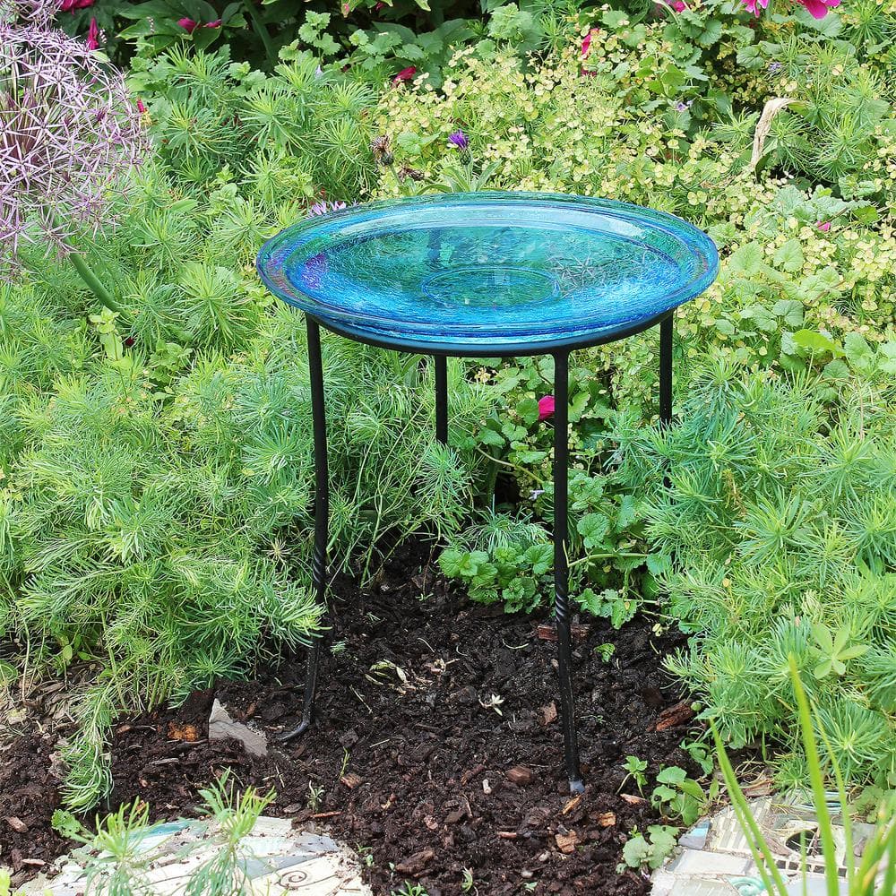 Achla Designs 14 in. Dia Teal Blue Reflective Crackle Glass Birdbath Bowl CGB-14T