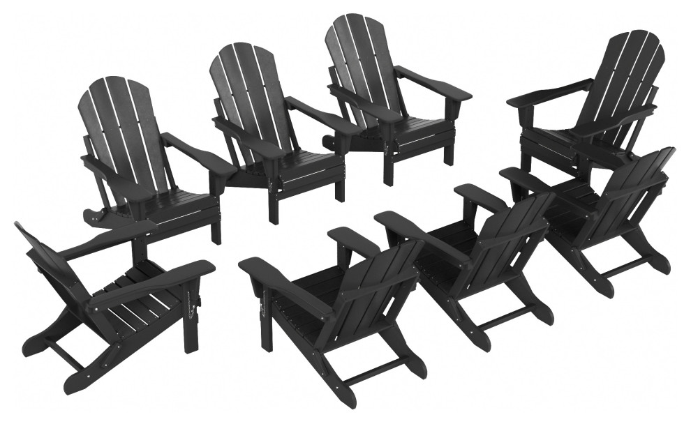 Malibu Outdoor Folding Poly Adirondack Chair  Set of 8  Gray   Traditional   Outdoor Lounge Sets   by WestinTrends  Houzz