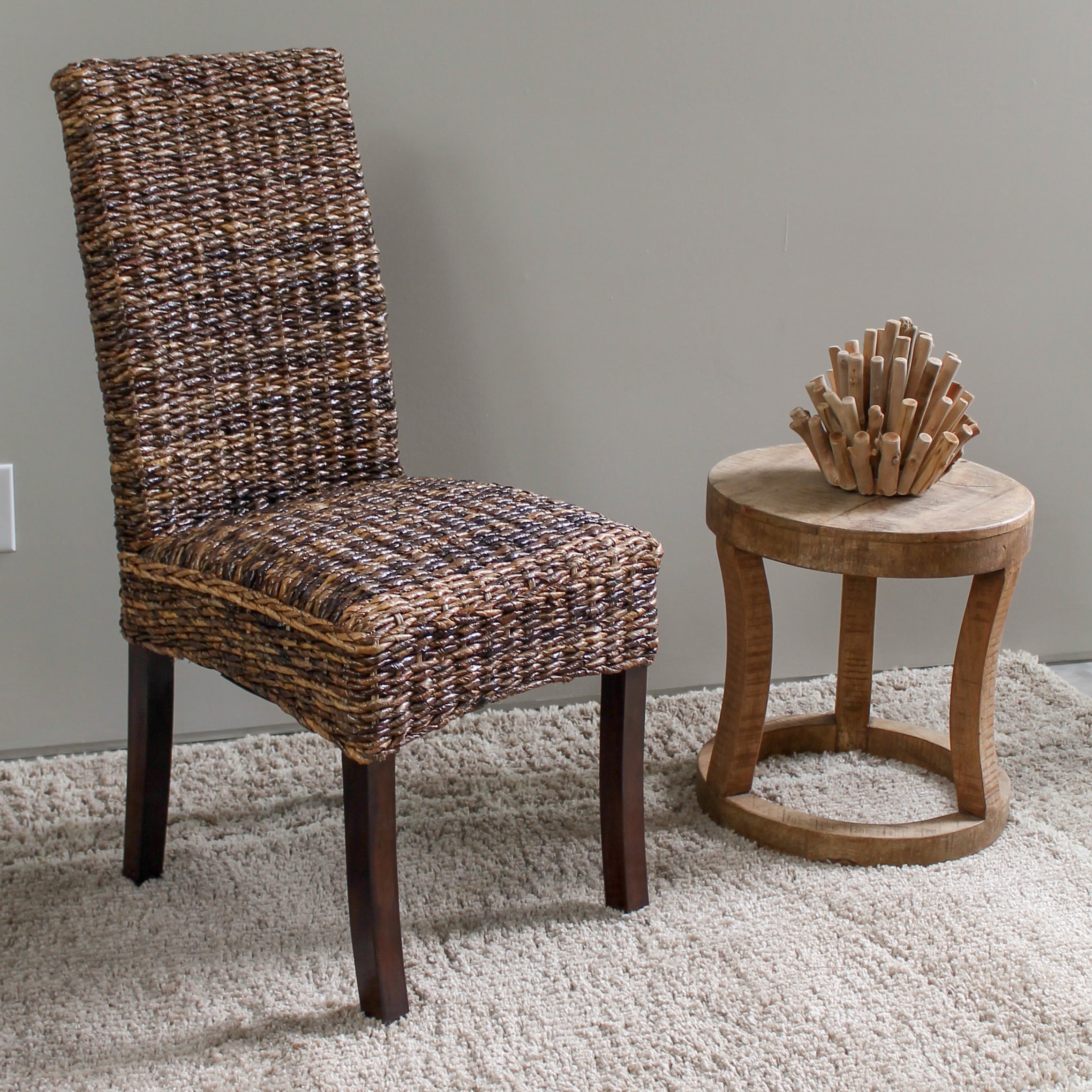 Louisa Abaca Cushioned Seat Dining Chair with Mahogany Hardwood Frame - Salak Brown