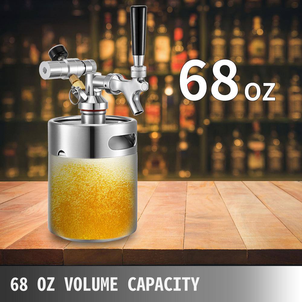 VEVOR Beer Mini Keg 68 Oz. Growler Pressurized Growler 304 Stainless Steel Portable Pressurized Beer Dispenser with Tap Faucet PJFPQ2L0000000001V0