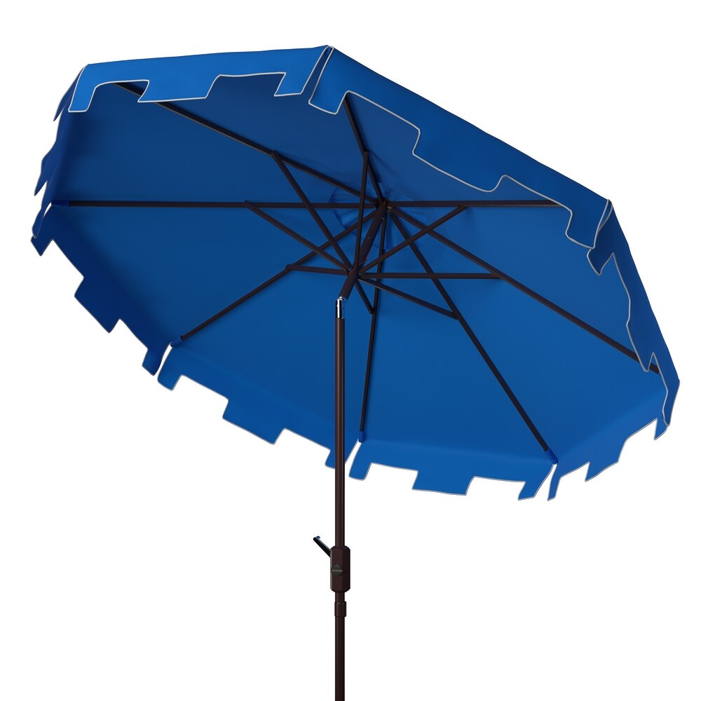 SAFAVIEH Zimmerman Aluminum Tilt and Crank 9 foot Crank Market Patio Umbrella With Flap.